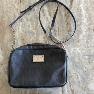 Michael Kors Jet Set Large Crossbody Black leather MK monogram
